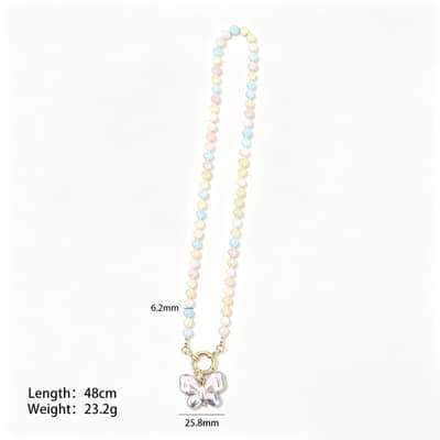 Handmade Beaded Necklace, Natural Gemstone 316 Stainless Steel Baroque Pendant detail 6