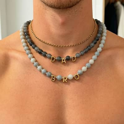 Bubble Letter Beaded Necklace, Natural Gemstone 18K PVD Rust-Proof Waterproof detail 3