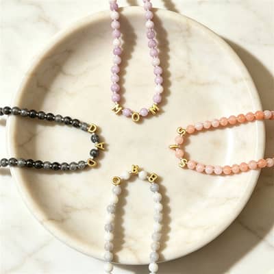 Bubble Letter Beaded Necklace, Natural Gemstone 18K PVD Rust-Proof Waterproof detail 4