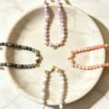 Bubble Letter Beaded Necklace, Natural Gemstone 18K PVD Rust-Proof Waterproof 4