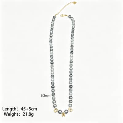 Bubble Letter Beaded Necklace, Natural Gemstone 18K PVD Rust-Proof Waterproof detail 5
