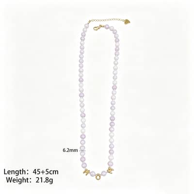 Bubble Letter Beaded Necklace, Natural Gemstone 18K PVD Rust-Proof Waterproof detail 6