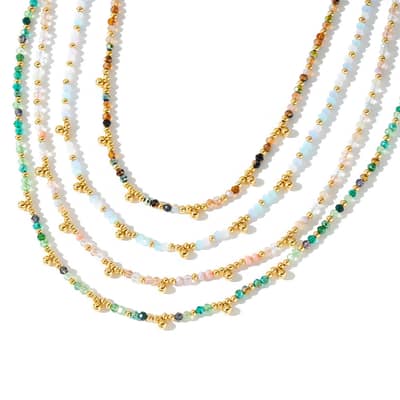 Bohemian Natural Stone Beaded Necklace, Stainless Steel Crystal Waterproof Handmade detail 1