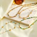 Bohemian Natural Stone Beaded Necklace, Stainless Steel Crystal Waterproof Handmade 3