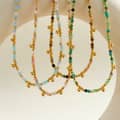 Bohemian Natural Stone Beaded Necklace, Stainless Steel Crystal Waterproof Handmade 4