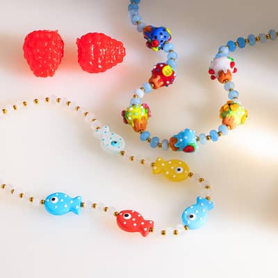 Handmade Colorful Fish Mushroom Bead Necklace, Boho Summer Beach Cute Ins Style Aesthetic detail 3