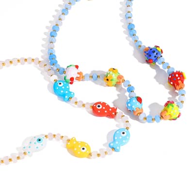 Handmade Colorful Fish Mushroom Bead Necklace, Boho Summer Beach Cute Ins Style Aesthetic detail 5