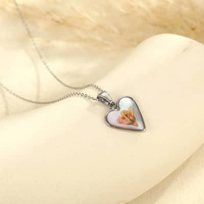 Dried Flower Heart Pendant Necklace, Gold Silver Stainless Steel Waterproof Tarnish Free Anniversary detail 4