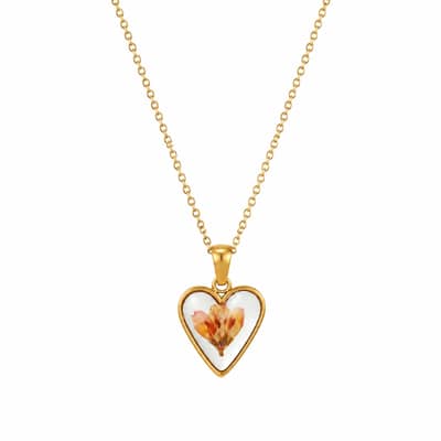 Dried Flower Heart Pendant Necklace, Gold Silver Stainless Steel Waterproof Tarnish Free Anniversary detail 5