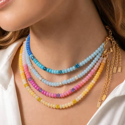 Bohemian Beaded Necklace 316 Rust-Resistant Zircon Stainless Steel, Natural Gemstone Bead detail 1