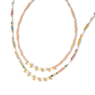 Colorful Natural Stone Freshwater Pearl Beaded Necklace, Stainless Steel Waterproof Handmade detail 1