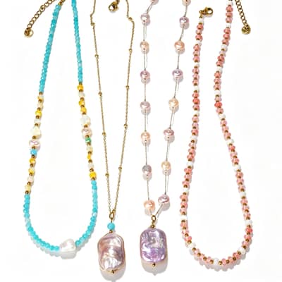 Natural Pearl Pendant Necklace, Amazonite Natural Stone Beaded Handmade Waterproof detail 1