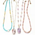 Natural Pearl Pendant Necklace, Amazonite Natural Stone Beaded Handmade Waterproof 1