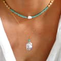 Natural Pearl Pendant Necklace, Amazonite Natural Stone Beaded Handmade Waterproof 4