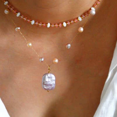 Natural Pearl Pendant Necklace, Amazonite Natural Stone Beaded Handmade Waterproof detail 6