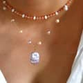 Natural Pearl Pendant Necklace, Amazonite Natural Stone Beaded Handmade Waterproof 6