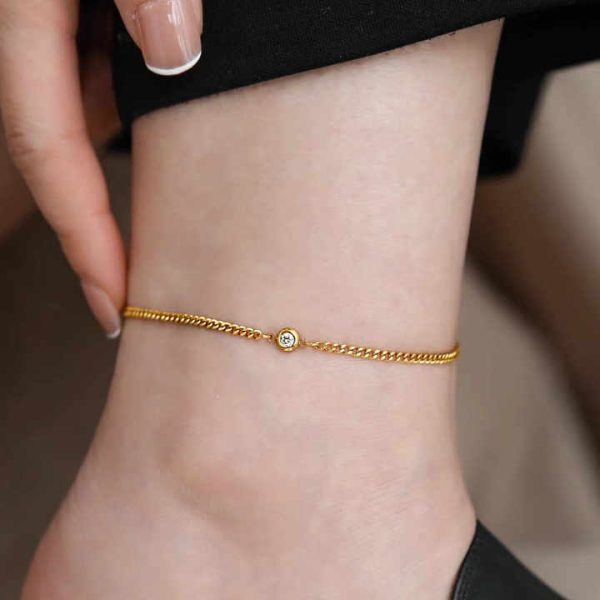 Dropshipping Luxury Fashion Real Pure 18K Gold Diamond Charms Jewelry Women Ladies Bridal Engagement Wedding Anklet