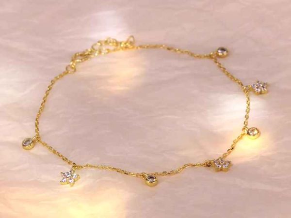 925 Sterling Silver Anklet for Women with Star Round Zircon Ball - Minimalist Foot Chain Jewelry
