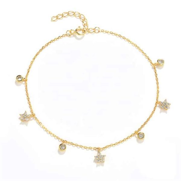 Real 925 Sterling Silver Anklets Women Foot Chain Star Round Ball Zircon Chain Anklet Minimalist 925 Silver Fashion Fine Jewelry
