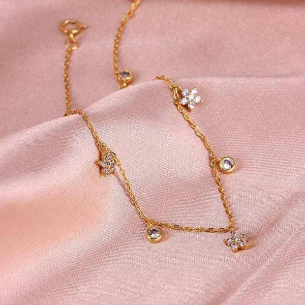 Real 925 Sterling Silver Anklets Women Foot Chain Star Round Ball Zircon Chain Anklet Minimalist 925 Silver Fashion Fine Jewelry
