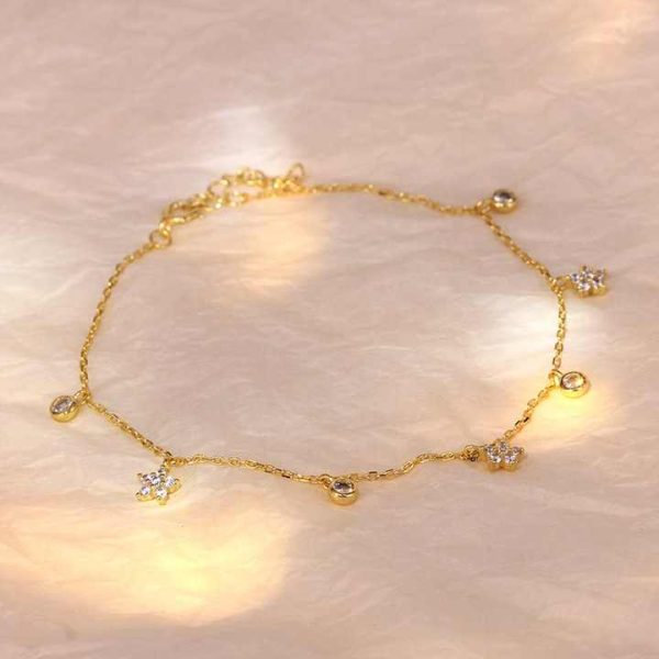 Real 925 Sterling Silver Anklets Women Foot Chain Star Round Ball Zircon Chain Anklet Minimalist 925 Silver Fashion Fine Jewelry