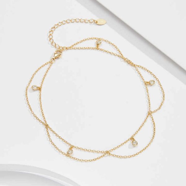 Silver 925 Women Jewelry Summer Anklet Double Layer Anklet Gold Plated Fine Anklets