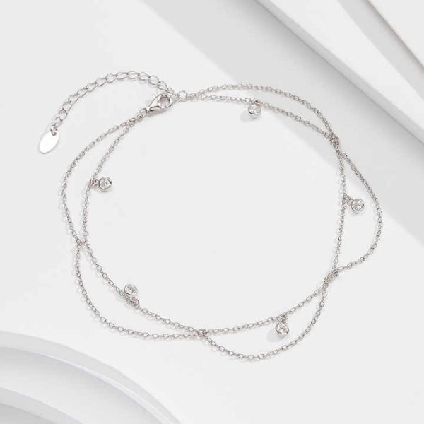 Silver 925 Women Jewelry Summer Anklet Double Layer Anklet Gold Plated Fine Anklets