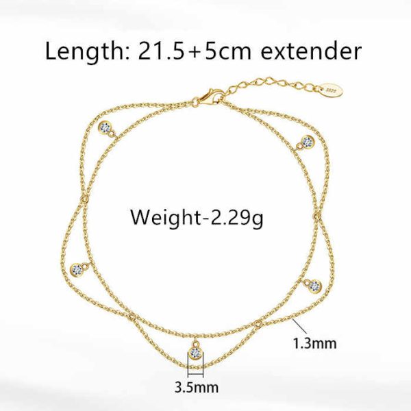 Silver 925 Women Jewelry Summer Anklet Double Layer Anklet Gold Plated Fine Anklets