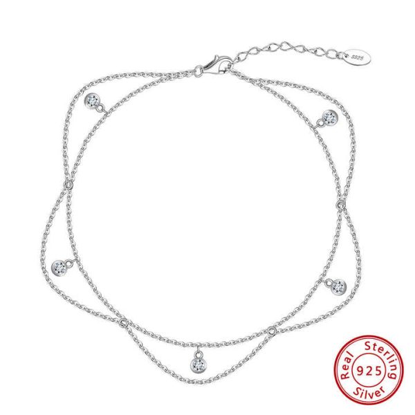 Silver 925 Women Jewelry Summer Anklet Double Layer Anklet Gold Plated Fine Anklets