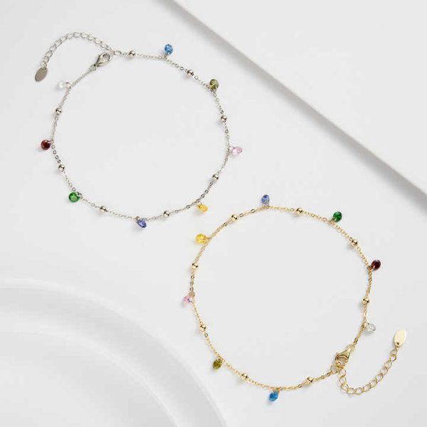 Colored Zirconia Anklets for Women 925 Sterling Silver Anklets for Women Summer Accessories Fine Jewelry Anklet