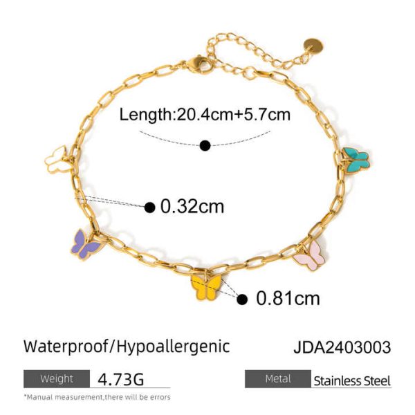 Fahion Jewelry Stainless Steel Anklets Women 16K Gold Plated Enamel Colorful Butterfly Anklet