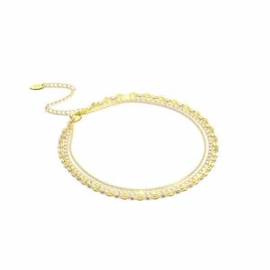 Three Layer 925 Sterling Silver Anklet for Women Gold Plated Adjustable Chain Foot Jewelry