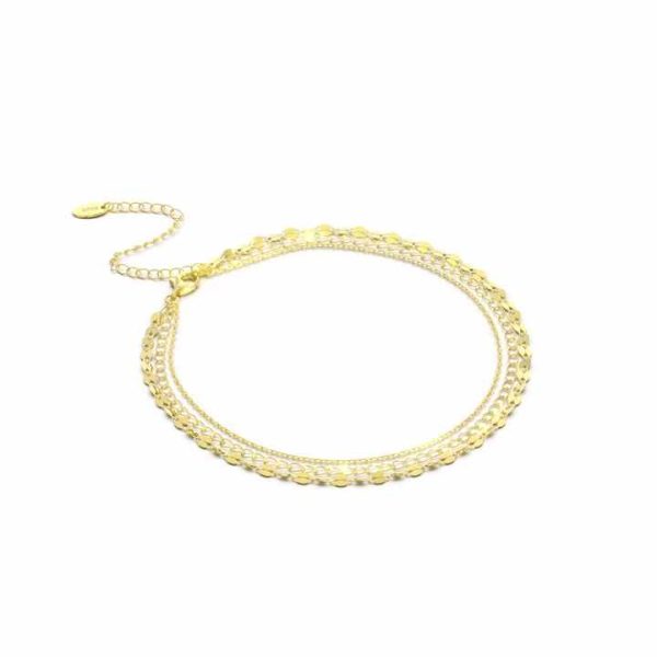 Three Layer 925 Sterling Silver Anklet for Women Gold Plated Adjustable Chain Foot Jewelry