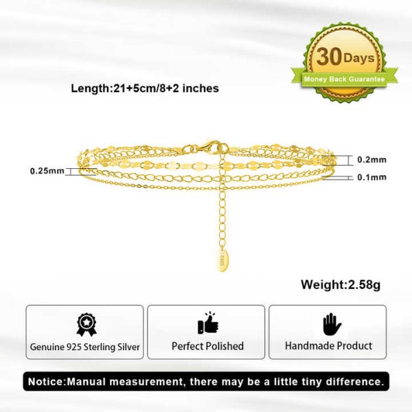 SA58 Fine Jewelry Anklets for Women Three Layer 925 Sterling Silver Chain Anklets Gold Plated Wholesale Foot Jewelry
