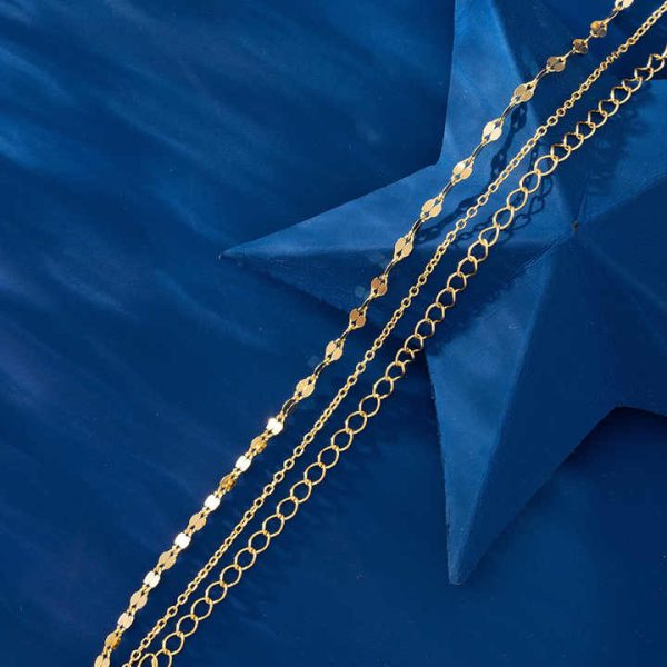 SA58 Fine Jewelry Anklets for Women Three Layer 925 Sterling Silver Chain Anklets Gold Plated Wholesale Foot Jewelry