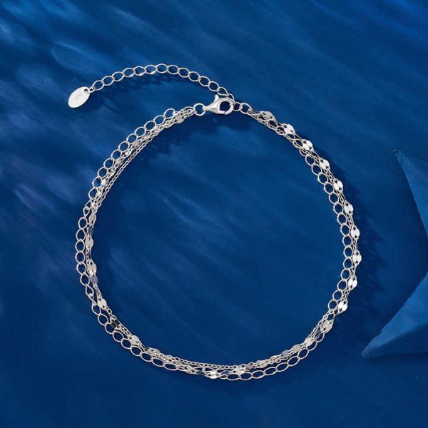 SA58 Fine Jewelry Anklets for Women Three Layer 925 Sterling Silver Chain Anklets Gold Plated Wholesale Foot Jewelry