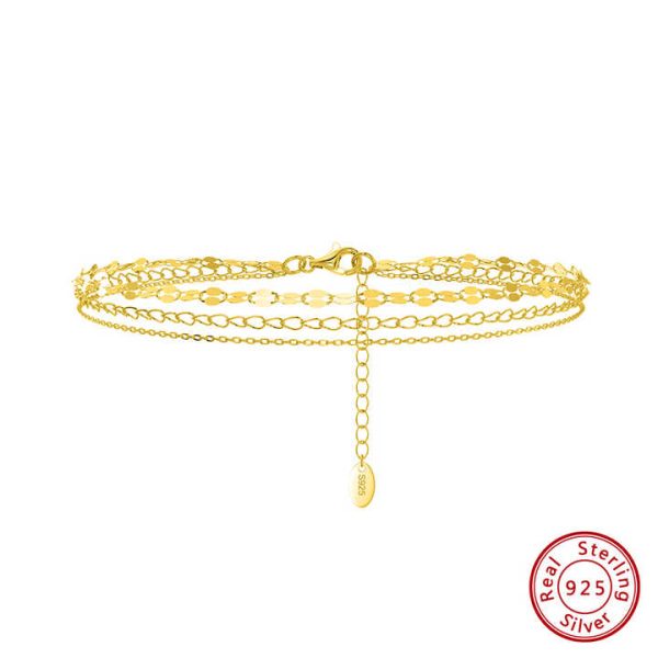 SA58 Fine Jewelry Anklets for Women Three Layer 925 Sterling Silver Chain Anklets Gold Plated Wholesale Foot Jewelry