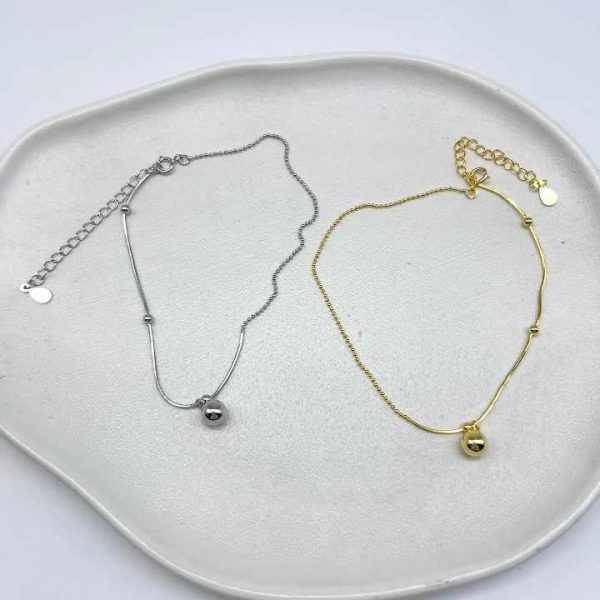 Trendy Round Bead Chain Charm Anklet in 925 Sterling Silver Gold Plated Hypoallergenic Anklet Jewelry for Women