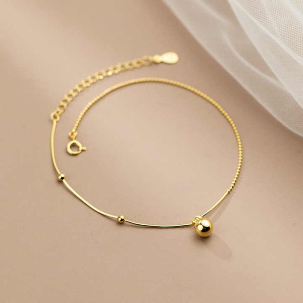 Fashion Round Bead Chain Charm Anklet Gold Plated 925 Sterling Silver Fine Jewelry Anklets for Women