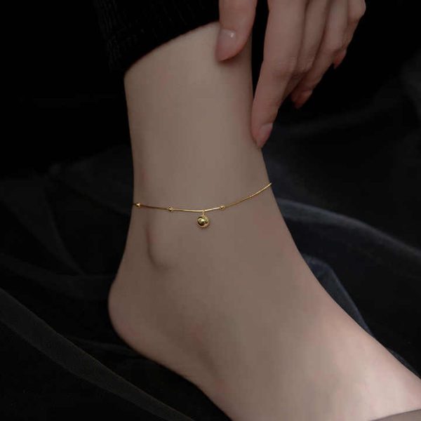 Fashion Round Bead Chain Charm Anklet Gold Plated 925 Sterling Silver Fine Jewelry Anklets for Women