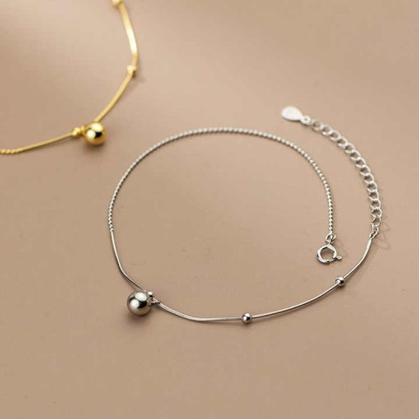 Fashion Round Bead Chain Charm Anklet Gold Plated 925 Sterling Silver Fine Jewelry Anklets for Women