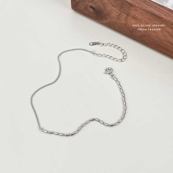 Manufacture Discount All-Match Fine Jewelry S925 Sterling Silver Gold Plated Minimalist Rice Beaded Link Chain Anklet