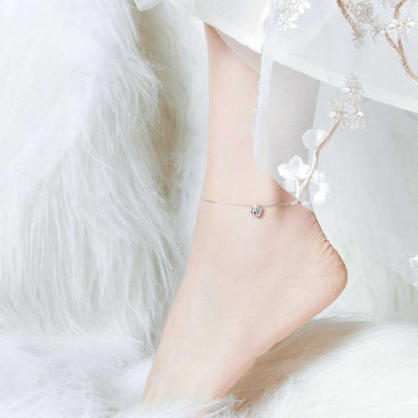 Fine Jewelry Women Gift OEM/ODM Custom 925 Sterling Silver Heart Pendant Charms Anklets