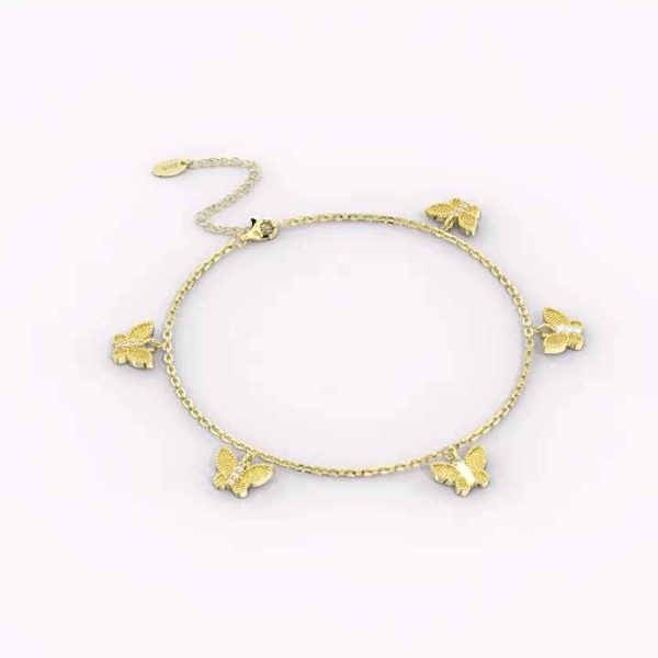 925 Sterling Silver Gold Plated Butterfly Anklet Foot Chain for Women
