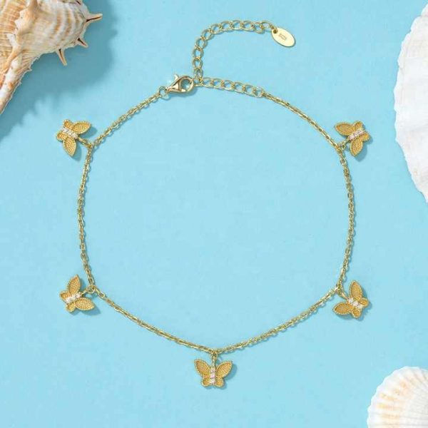 Wholesale Price 925 Sterling Silver Gold Plated Jewellery Butterfly Anklet Design Foot Chain Anklets for Women
