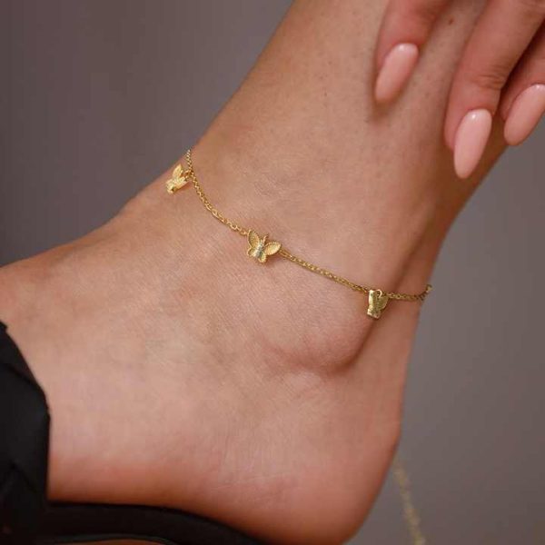 Wholesale Price 925 Sterling Silver Gold Plated Jewellery Butterfly Anklet Design Foot Chain Anklets for Women