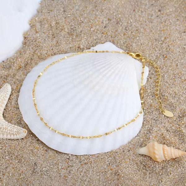 Factory Wholesale Fashion Jewelry S925 Sterling Silver 14k Gold Plated Anklet 30 Lip Chain 1.6mm Wide Adjustable Chain Anklet