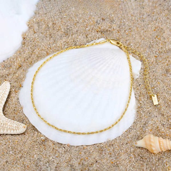 SA34 Summer Fine Jewelry Anklets for Women Gold Plated Rope Twist Chain 925 Sterling Silver Anklets Bracelet Anklet