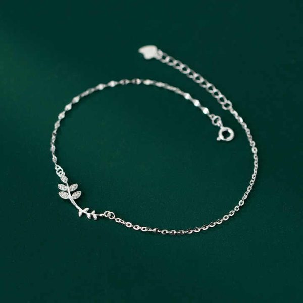 Cubic Zirconia Leaf Shape Rose Gold Plated 925 Sterling Silver Anklets Bracelets Summer Foot Fine Jewelry for Women