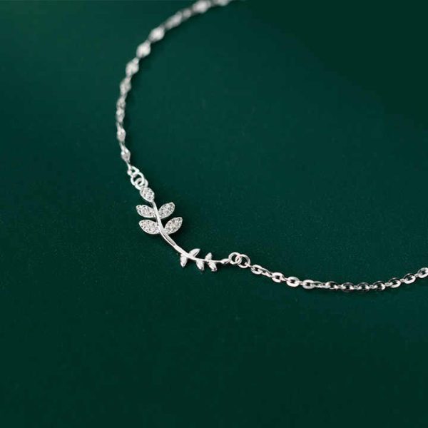 Cubic Zirconia Leaf Shape Rose Gold Plated 925 Sterling Silver Anklets Bracelets Summer Foot Fine Jewelry for Women